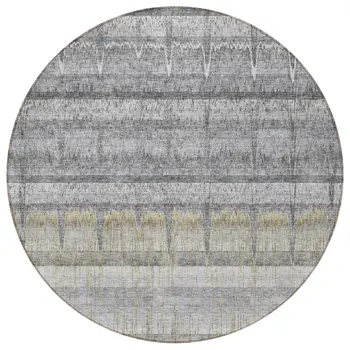 8' Gray Silver And Charcoal Round Striped Washable Indoor Outdoor Area Rug