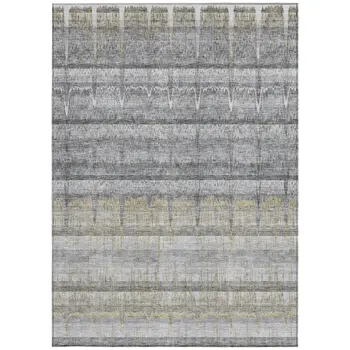 8' X 10' Gray Silver And Charcoal Striped Washable Indoor Outdoor Area Rug