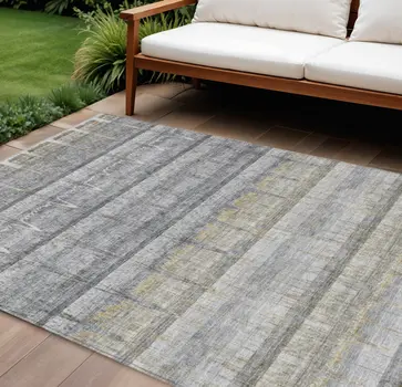 8' X 10' Gray Silver And Charcoal Striped Washable Indoor Outdoor Area Rug