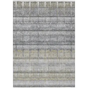 8' X 10' Gray Silver And Charcoal Striped Washable Indoor Outdoor Area Rug