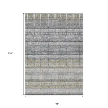 8' X 10' Gray Silver And Charcoal Striped Washable Indoor Outdoor Area Rug
