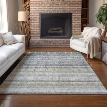 8' X 10' Gray Silver And Charcoal Striped Washable Indoor Outdoor Area Rug