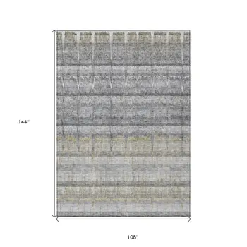 9' X 12' Gray Silver And Charcoal Striped Washable Indoor Outdoor Area Rug