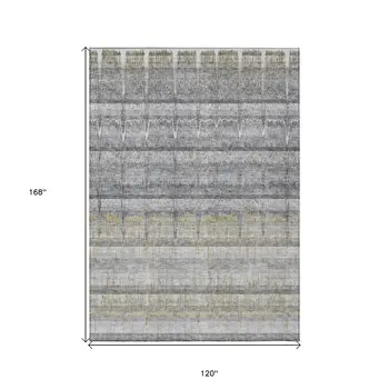 10' X 14' Gray Silver And Charcoal Striped Washable Indoor Outdoor Area Rug