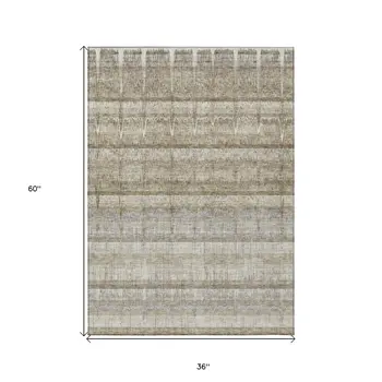 3' X 5' Taupe Gray And Beige Striped Washable Indoor Outdoor Area Rug