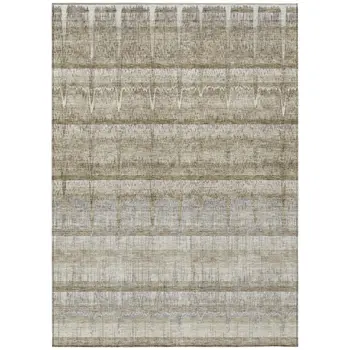 5' X 8' Taupe Gray And Beige Striped Washable Indoor Outdoor Area Rug
