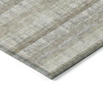 5' X 8' Taupe Gray And Beige Striped Washable Indoor Outdoor Area Rug