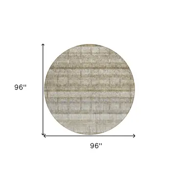 8' Taupe Gray And Beige Round Striped Washable Indoor Outdoor Area Rug