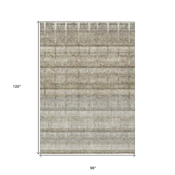 8' X 10' Taupe Gray And Beige Striped Washable Indoor Outdoor Area Rug