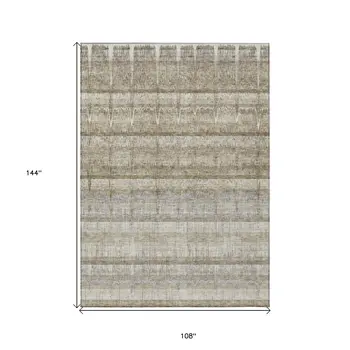 9' X 12' Taupe Gray And Beige Striped Washable Indoor Outdoor Area Rug