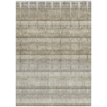 10' X 14' Taupe Gray And Beige Striped Washable Indoor Outdoor Area Rug