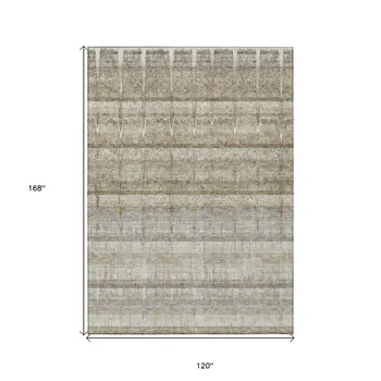 10' X 14' Taupe Gray And Beige Striped Washable Indoor Outdoor Area Rug