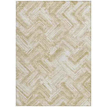 3' X 5' Beige Tan And Ivory Geometric Washable Indoor Outdoor Area Rug