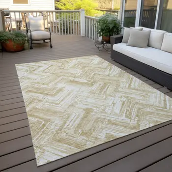 3' X 5' Beige Tan And Ivory Geometric Washable Indoor Outdoor Area Rug