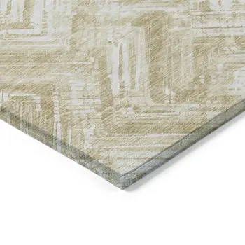 3' X 5' Beige Tan And Ivory Geometric Washable Indoor Outdoor Area Rug