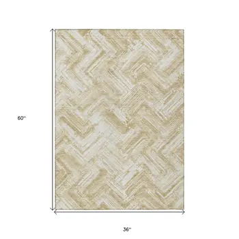 3' X 5' Beige Tan And Ivory Geometric Washable Indoor Outdoor Area Rug