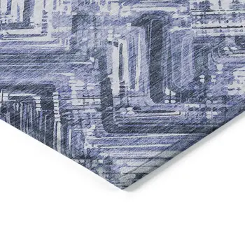 3' X 5' Navy Blue And Sky Blue Geometric Washable Indoor Outdoor Area Rug