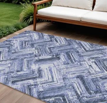8' X 10' Navy Blue And Sky Blue Geometric Washable Indoor Outdoor Area Rug