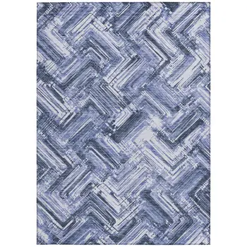 9' X 12' Navy Blue And Sky Blue Geometric Washable Indoor Outdoor Area Rug