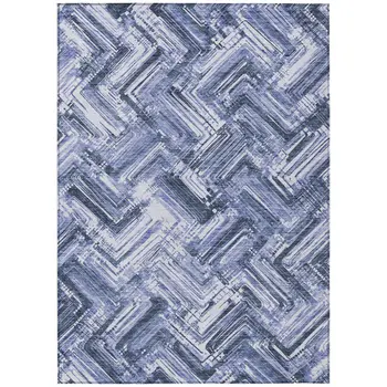9' X 12' Navy Blue And Sky Blue Geometric Washable Indoor Outdoor Area Rug
