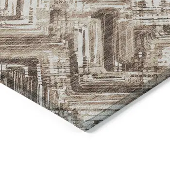 8' X 10' Brown Taupe And Tan Geometric Washable Indoor Outdoor Area Rug