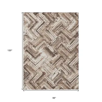 8' X 10' Brown Taupe And Tan Geometric Washable Indoor Outdoor Area Rug