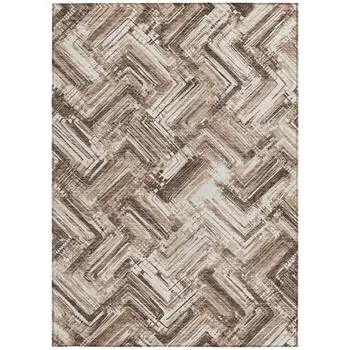 10' X 14' Brown Taupe And Tan Geometric Washable Indoor Outdoor Area Rug