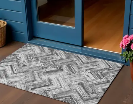 3' X 5' Gray Silver And Ivory Geometric Washable Indoor Outdoor Area Rug