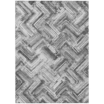 3' X 5' Gray Silver And Ivory Geometric Washable Indoor Outdoor Area Rug