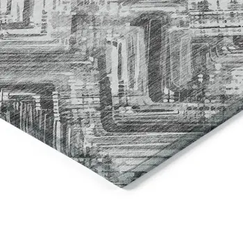 3' X 5' Gray Silver And Ivory Geometric Washable Indoor Outdoor Area Rug