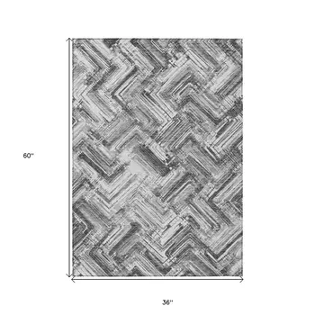 3' X 5' Gray Silver And Ivory Geometric Washable Indoor Outdoor Area Rug