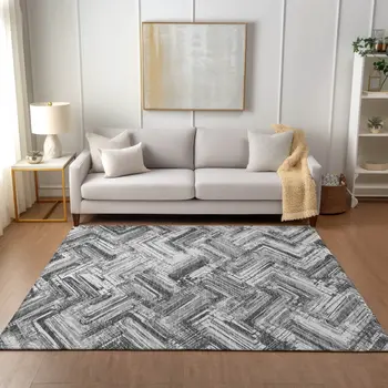 3' X 5' Gray Silver And Ivory Geometric Washable Indoor Outdoor Area Rug