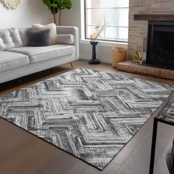 3' X 5' Gray Silver And Ivory Geometric Washable Indoor Outdoor Area Rug