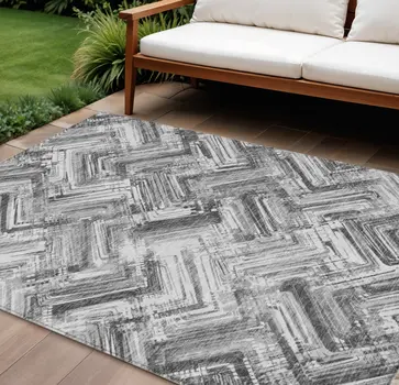 8' X 10' Gray Silver And Ivory Geometric Washable Indoor Outdoor Area Rug