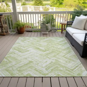 3' X 5' Green And Ivory Geometric Washable Indoor Outdoor Area Rug