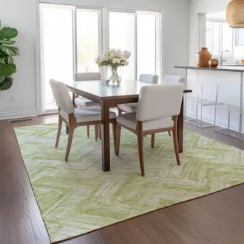 3' X 5' Green And Ivory Geometric Washable Indoor Outdoor Area Rug
