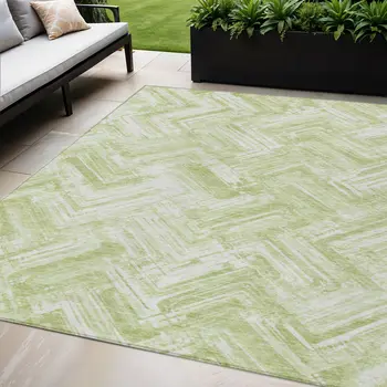 5' X 8' Green And Ivory Geometric Washable Indoor Outdoor Area Rug