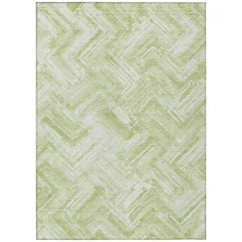 5' X 8' Green And Ivory Geometric Washable Indoor Outdoor Area Rug