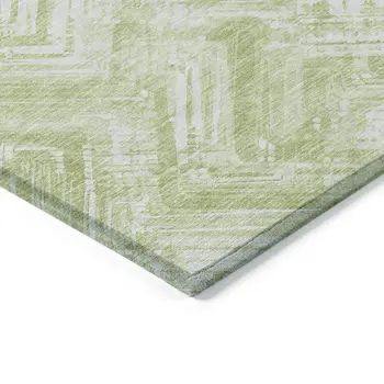 5' X 8' Green And Ivory Geometric Washable Indoor Outdoor Area Rug