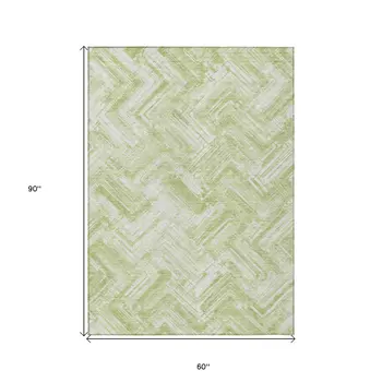 5' X 8' Green And Ivory Geometric Washable Indoor Outdoor Area Rug