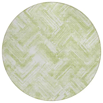 8' Green And Ivory Round Geometric Washable Indoor Outdoor Area Rug