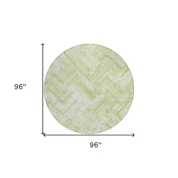 8' Green And Ivory Round Geometric Washable Indoor Outdoor Area Rug
