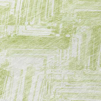 8' Green And Ivory Round Geometric Washable Indoor Outdoor Area Rug