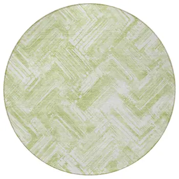 8' Green And Ivory Round Geometric Washable Indoor Outdoor Area Rug