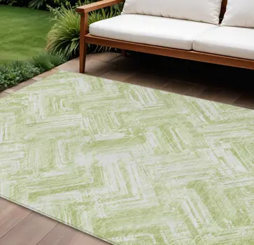 9' X 12' Green And Ivory Geometric Washable Indoor Outdoor Area Rug