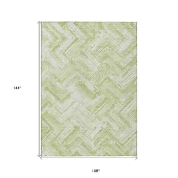 9' X 12' Green And Ivory Geometric Washable Indoor Outdoor Area Rug