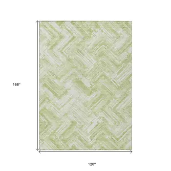 10' X 14' Green And Ivory Geometric Washable Indoor Outdoor Area Rug