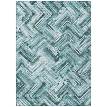 5' X 8' Teal Blue Aqua And Ivory Geometric Washable Indoor Outdoor Area Rug
