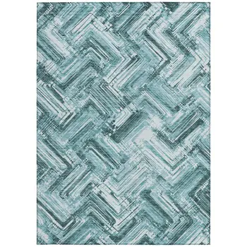 8' X 10' Teal Blue Aqua And Ivory Geometric Washable Indoor Outdoor Area Rug