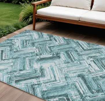 9' X 12' Teal Blue Aqua And Ivory Geometric Washable Indoor Outdoor Area Rug